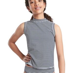 ATHLETA GIRL Overlap Rash Guard Swim Top Navy Striped Sleeveless Size Large (12)